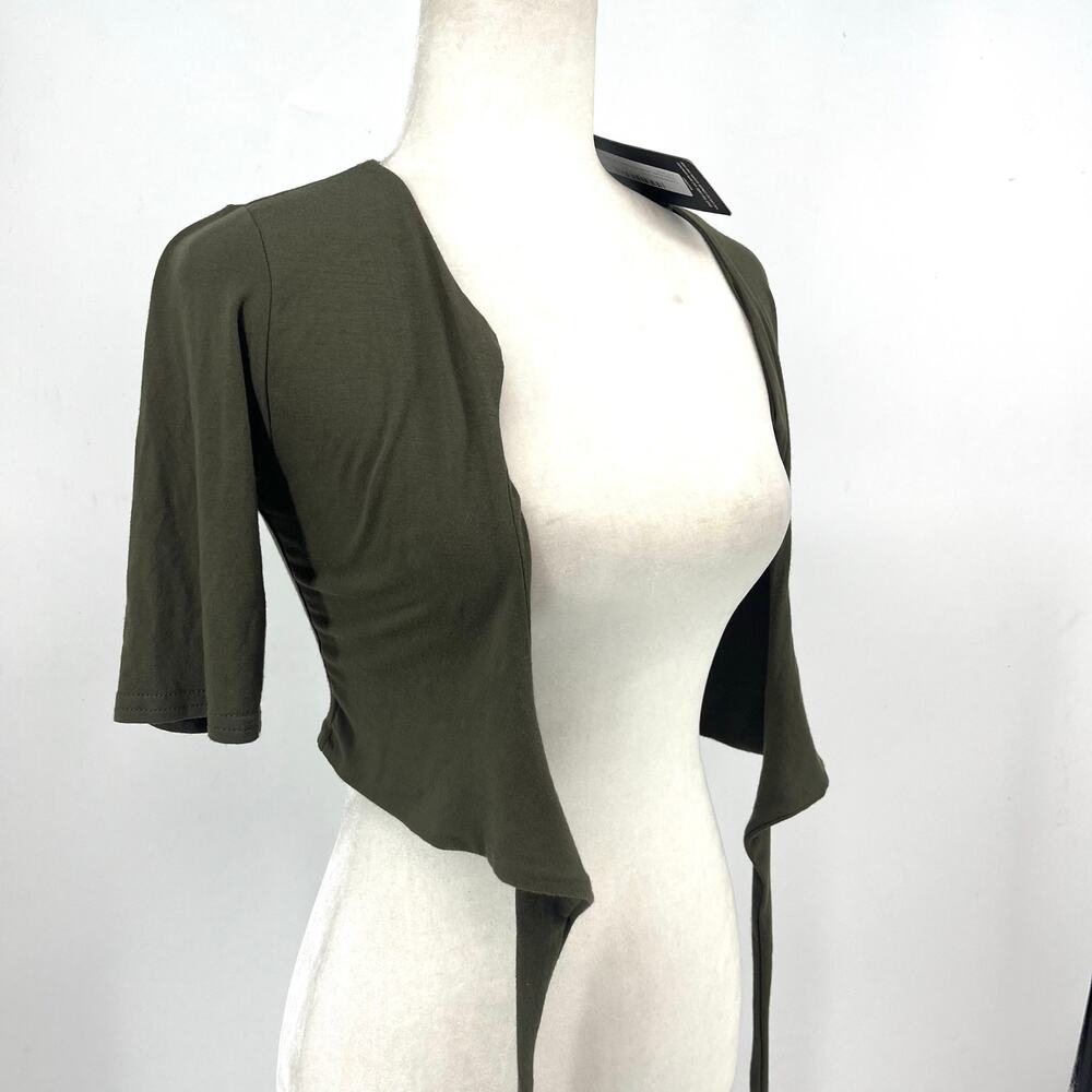 Pretty Little‎ Thing 4 Women's Khaki Jersey Front Tie Crop Top NWT - Picture 7 of 8